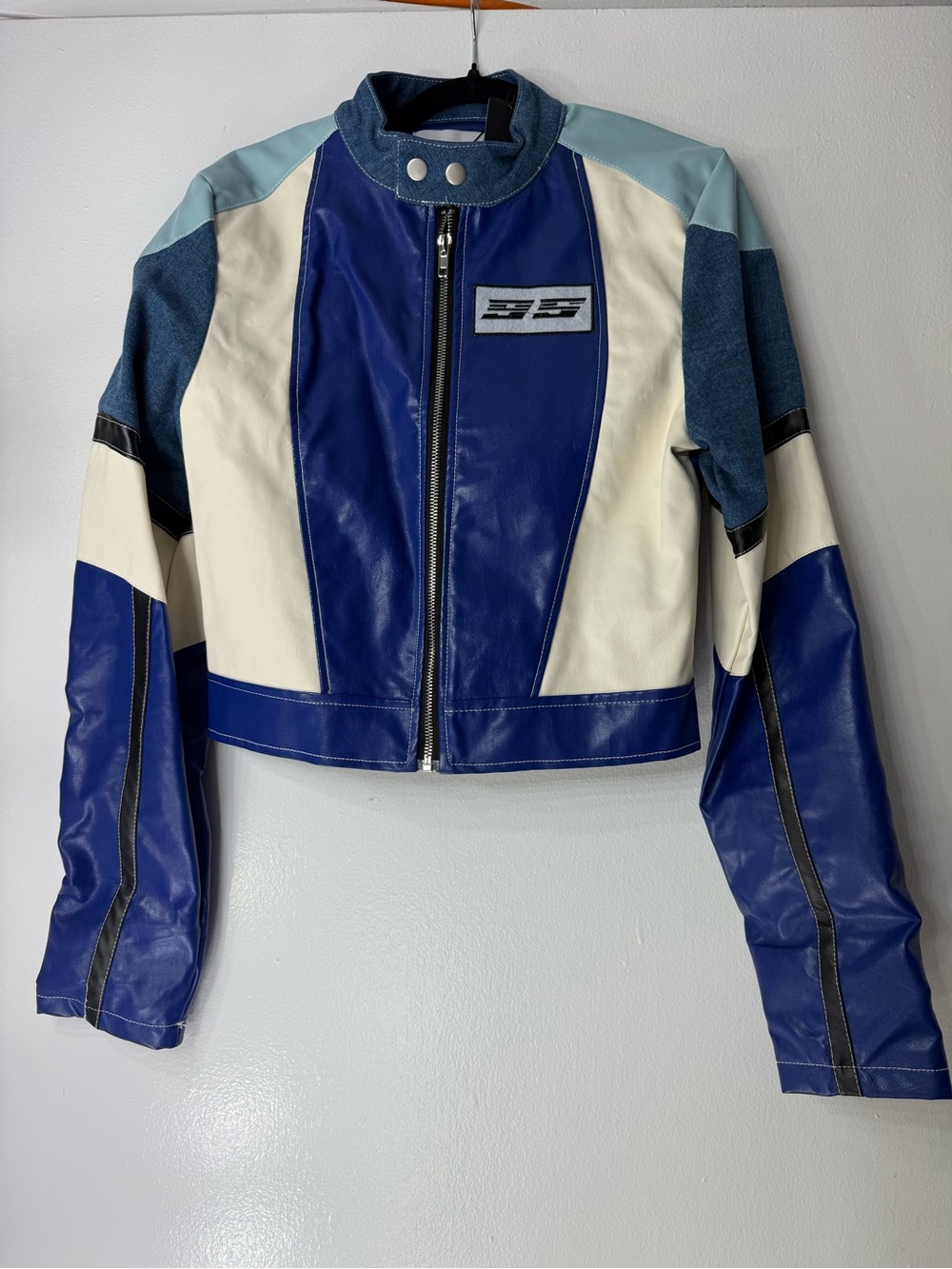 Women’s Blue Colorblock Moto Jacket